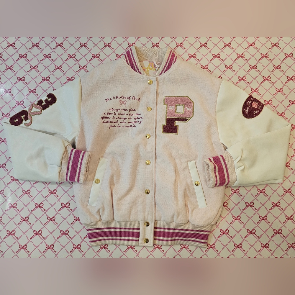 LoveShackFancy X PINK varsity jacket (XS) NWT
